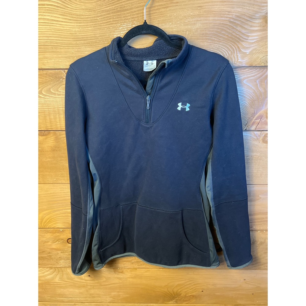 Under Armour Womens Pullover Sweatshirt Quarter Zip Black Gray Medium Athleiure